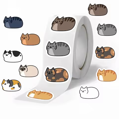 Cute Kitty Sticker Roll (500 Sheets) Decals for Planner Decoration, Envelope Sealing & Aesthetic Not