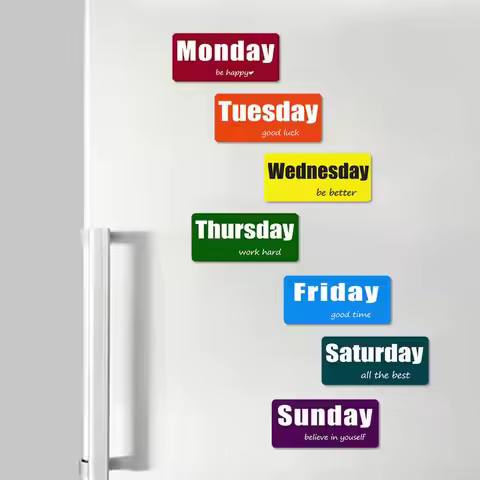 7Pcs/Set Days of Week Fridge Magnet Colorful Weekday Magnetic Date Indicator Whiteboard Refrigerator