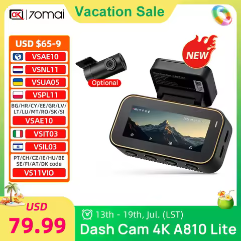 70mai Global Version A810 Lite HDR 4K Dash Cam Support Voice Control and 24/7 Parking 4G Function Ca