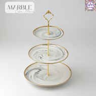 Violet Flamingo - Marble Cake Stand จาน 2 ชั้น จาน 3 ชั้่นลายหินอ่อน วัสดุเป็นเซรามิค ก้านทอง ถอดล้า