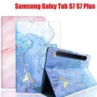 Samsung Galaxy Tab S7 Plus 12.4 inch Tab S7 11"  Smart Magnetic PU Leather Flip Hard Back Marble Stand Tab S7 Plus T970 T976B Case Tab S7 T870 T875 T876B Cover