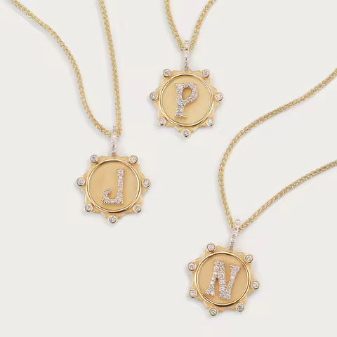 3D Alphabet Coin Pavé Necklace Custom Initial Necklace Personalized Gold Initial Necklace Valentine