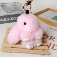 Fashion Hot// Fashion// Rabbit Keychain Ring Fluffy Bulu Asli Pompon Bunny Trinket Key Chain Charm G
