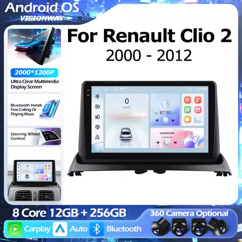 QLED 2000*1200P 8 Core Android 16 For Renault Clio 2 2000-2012 GPS Navigation Multimedia Player Auto