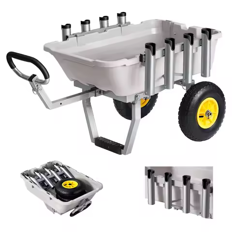 SucceBuy 200 lbs Foldable Beach Fishing Cart with Aluminum Alloy Frame 13in Tires & 8 Rod Holders fo