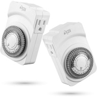 KMC Indoor 24-Hour Mechanical Outlet Timer, 3-Prong Dual Outlet Plug-in Mechanical Timer Grounded, 2