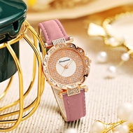 Fashion Rhinestone Women Leather Strap Quartz Watch jam tangan wanita prempuan