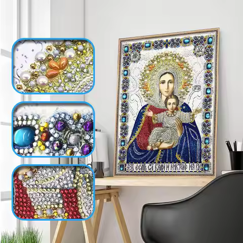 New 5d DIY Diamond Painting Cross Stitch Character Religious Lady, Round Diamond Embroidery Home Dec