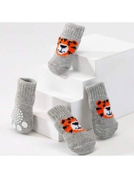4入組防滑防刮花寵物襪,保護寵物爪子並加熱,適用於吉娃娃、博美犬、柯基等犬貓寵物的寵物鞋