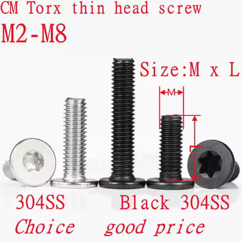 5-50pcs CM torx thin head screw M2 M2.5 M3 M4 M5 M6 M8 304 Stainless Steel black Ultra Thin Super Lo