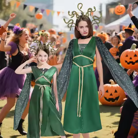 Goddess Medusa Green Dress Cosplay Women Costume Female Headgear Skirts Dance Party Perfemence Cloth