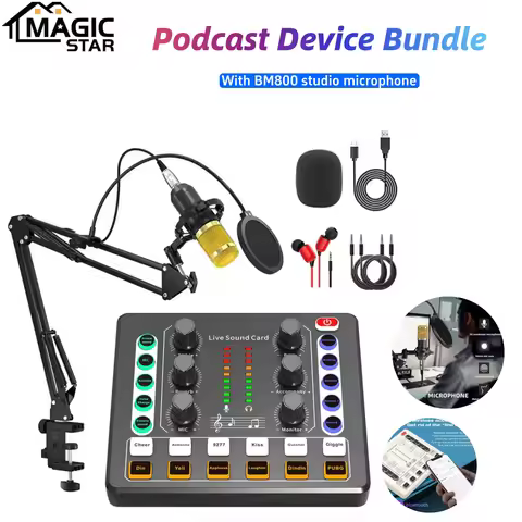 Podcast equipment set, audio interface, with BM-800 condenser microphone, DJ mixer, podcast micropho