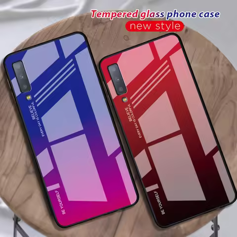 For Samsung Galaxy A7 2018 A750 Case Hard Tempered Glass Fashion Gradient Protective Back Cover case