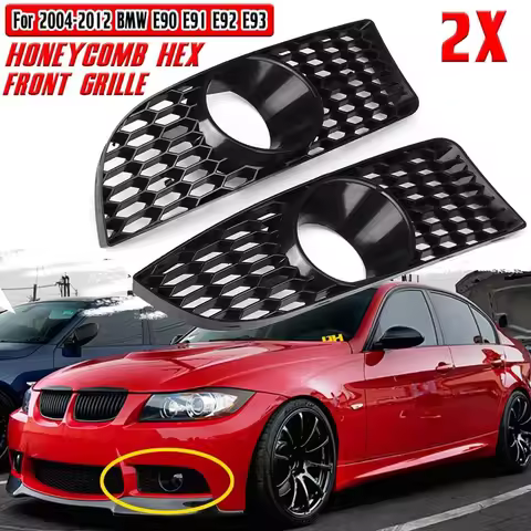 2X Car Front Grille Grill Lower Bumper Fog Light Cover Trim For-BMW E90 E91 E92 E93 2004-2012 M3 Sty