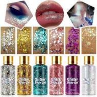 BodyGlitterGel,6ColorsBodyFaceGlitterGelSetfor&Hair,ShimmerLiquidEyeshadowFestivalGlitterMakeup,Spar
