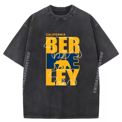 Berkeley City California Bear Silhouettes Block Lettering Graphic T Shirt Men Short Sleeve Tee Leisu
