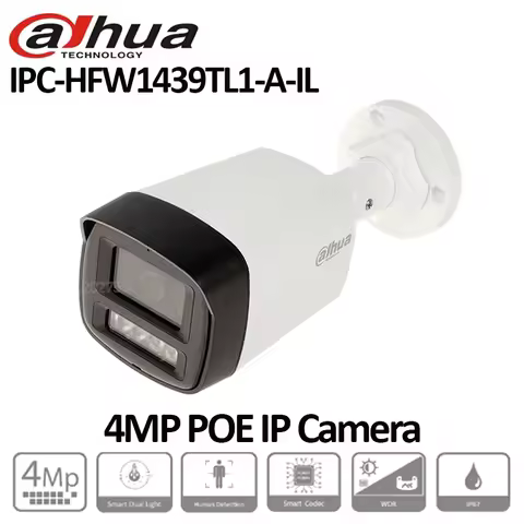 Original Dahua 4MP PoE IP Camera IPC-HFW1439TL1-A-IL Entry Smart Dual Light Fixed-focal Bullet Netwo