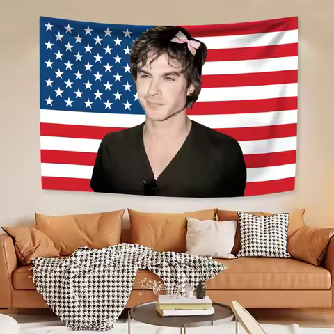 Ian Somerhalder American Flag Tapestry Classic TV Poster Damon Salvatore Decor Aesthetic Bedroom Bac