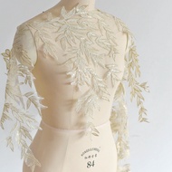 Premium Designer Sequined Border Lace With Leaf Pattern in Light Gold Colour / Border Lace Baju Pengantin Motif Daun