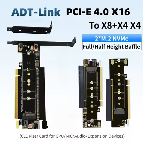 P1K PCIe 4.0 X16 To X8+X4+X4 GEN4 Split Expansion Adapter Card 8X+M.2 NVME x2 Input Ports M.2 PCIE A