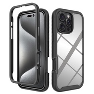 For Iphone 16 Pro Max 15 Pro Max Se4 16 Plus Armor 2In1 Shockproof Bumper Back Cover Transparent 360