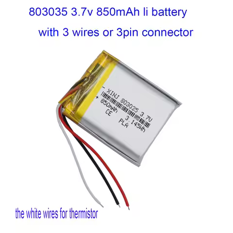 3.7V 850mAh 3.14Wh Li-Polymer Replacement Li Lipo Rechargeable JST 3Pin NTC Thermistor 3 Wires Batte