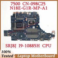 Untuk Dell 7500 Cn-098c25 098c25 98c25 Dengan Srj8j I9-10885h Cpu N18e-g1r-mp-a1 Papan Utama Laptop 