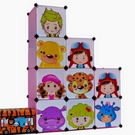*Ready Stock* 9Cube+Box Children Cartoon Cabinet Wardrobe DIY Foldable Rack Cupboard Storage Cube St