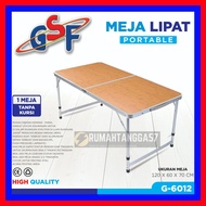 MEJA LIPAT GSF G-6012 / MEJA LIPAT PORTABLE GSF 6012 / MEJA LIPAT SERBAGUNA 120CM X 60CM MODEL KAKI BULAT / MEJA LIPAT PORTABLE KOPER TRAVEL SERBAGUNA HPL ALUMINIUM KUAT KOKOH UK 120 CM