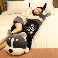 Boneka Husky Tidur, Boneka Besar, Bantal Peluk untuk Katil, Bantal Silang Kaki, Boneka Anjing Berbar