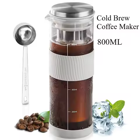 800ml Cold Brew Coffee Maker with Spoon Hand Brew Cold Extraction Coffee Pot Stainless Steel Filter 