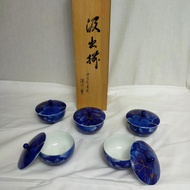 Arita ware, Fukagawa Seiji, lidded teacups with lapis lazuli grape pattern, set of 5, used by the Im