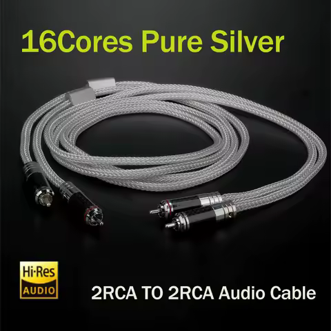 Pair pure sterling silver 2rca cable 16Cores Amplifier CD decoder RCA signal line non-magnetic RCA A