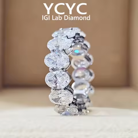 Lab Grown Diamond Ring 18K Gold Oval Cut Diamond CVD HPHT DEF VS each 0.2ct -0.5ct