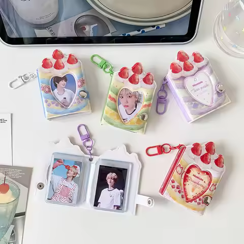 Girl Cartoon 2 Inch Strawberry Pendant Mini Album Photobooth ID Photo Storage Book Student Kpop Card