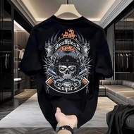Hard Motorcycle Style Cool Brand T-Shirt with Deathless Empire Skull Print on Front and Back