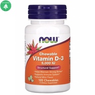 Now Foods, Chewable Vitamin D-3, Natural Mint, 5,000 IU, 120 Chewables