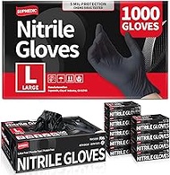 Supmedic Black Nitrile Exam Glove, 5 mil Powder-Free Latex-Free Disposable Medical Gloves, Case of 1000 Pcs (S/M/L/XL)