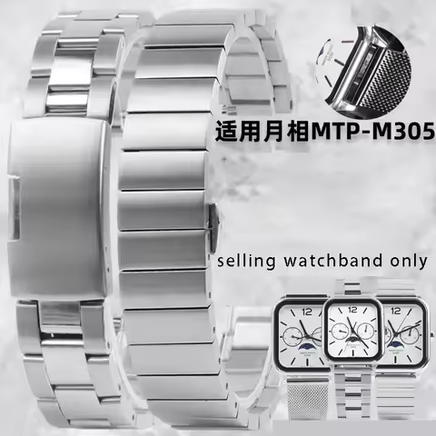 Solid steel watch strap wristband 20mm for Casio Moonphase Square MTP-M305 series men's and women's 