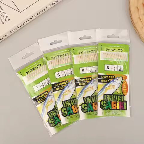 Hot Sale 10Pcs White Fish Skin Bionic String Hook Apollo Uki Uki Sabiki White Fish Skin Fish Fishing