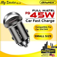 AWEI C-708 45W PD+ QC Car Charger Super Fast Charging Full Matel Material Mini Anti-fire Protection