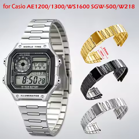 18mm Diving Stainless Steel Watch Strap for Casio AE1200 AE1300 WS1600 SGW-500 W218 Watch Case Wrist