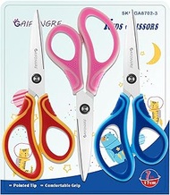7" Student Scissors Set of 3-pack,Safety Children Scissors, Pointed Tip Blades For Kid age 8-12,Kids