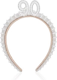 90th Birthday Decorations, Happy 90th Birthday Decorations for Women, 90th Rhinestone Pearl Headband