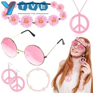 YVE Women's Hippie Costume Set, Boho Peace Sign 60's 70s Style Hippie Costume Accessories Set, Vintage Sunflower Crown Hair Band for Groovy Party Girls
