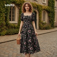 Lovito Casual Floral Ruched Tie Front Split Summer Spring Multicolor Dress for Women L134ED209\3