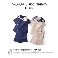 M DDD Middle Small Children Boys Girls 2024 Navy Style Cotton Linen Short-Sleeved Shorts Suit Sister