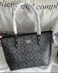 全新正品美國Coach蔻馳City30托特包黑灰色拉鍊款