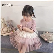 6E2-Spring Summer Style Girls Three-Color Gradient Short-Sleeved Gauze Skirt Dress (8378) kids dress