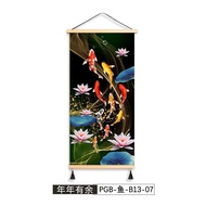【现货正品】新中式九鱼图入户玄关装饰画客厅挂布背景布布艺挂画遮挡画免打孔New Chinese Nine Fishes Figure Home Entrance Decoration Painting